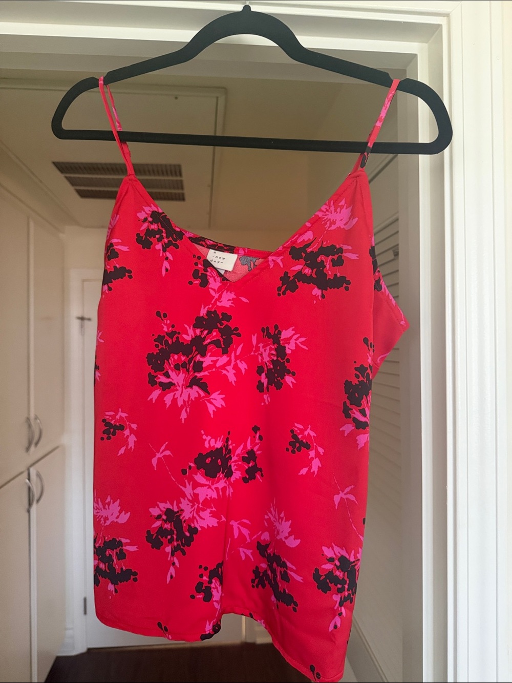 Target Red Floral V-Neck Camisole with Pink & Black Accents